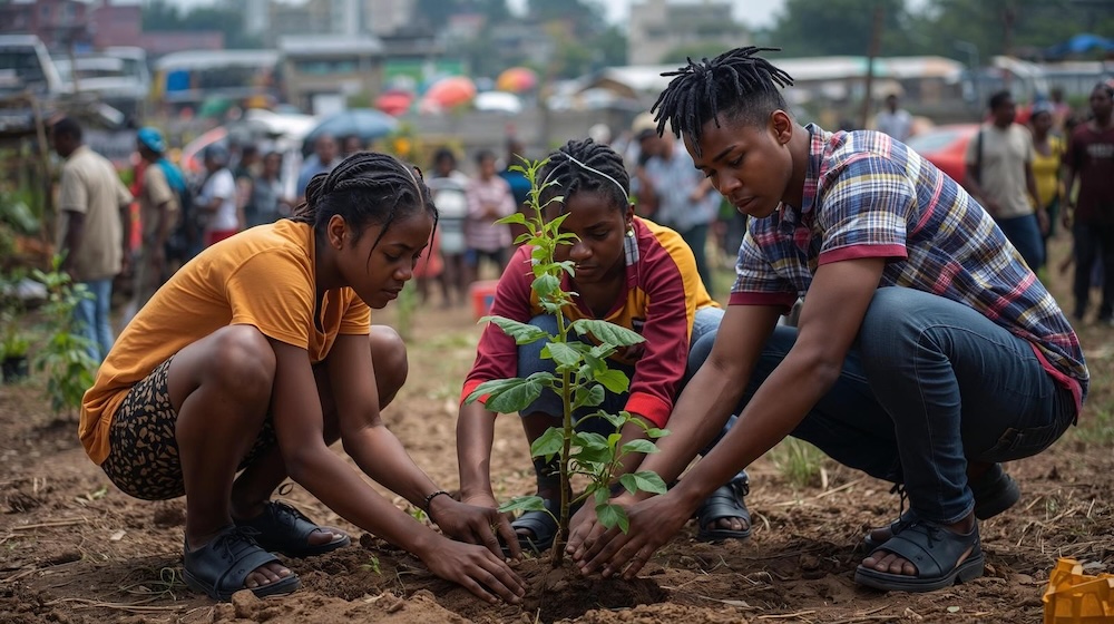 planting trees in a slum | ai canva small